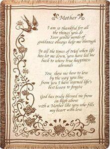 manual 46 x 60-inch mother’s day fringed 2.5-layer throw, mother poem