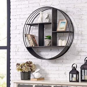 firstime & co. dark silver brody wall shelf, round 3 tier wall mounted floating shelf for bathroom, bedroom, living room decor, metal, industrial, 27.5 inches