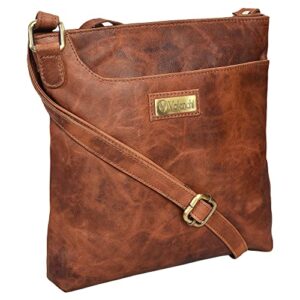 Genuine Leather Crossbody Handbag for Women - Shoulder bag for Womens Handmade by LEVOGUE (BROWN OILY HUNTER), Cognac Vintage, Medium