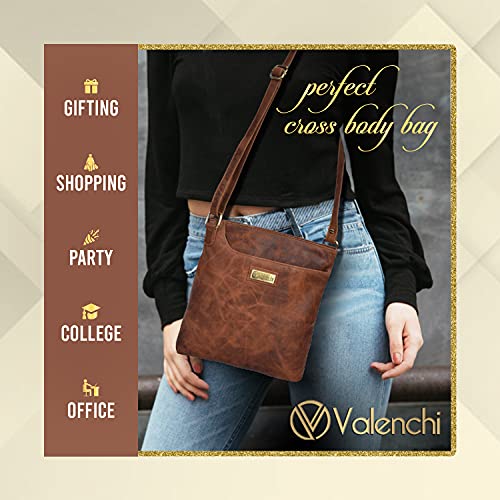 Genuine Leather Crossbody Handbag for Women - Shoulder bag for Womens Handmade by LEVOGUE (BROWN OILY HUNTER), Cognac Vintage, Medium