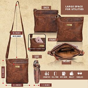 Genuine Leather Crossbody Handbag for Women - Shoulder bag for Womens Handmade by LEVOGUE (BROWN OILY HUNTER), Cognac Vintage, Medium