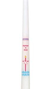 Baptized in Christ Catholic White Baptism Taper Candle, 10 Inch