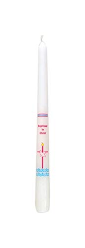 Baptized in Christ Catholic White Baptism Taper Candle, 10 Inch