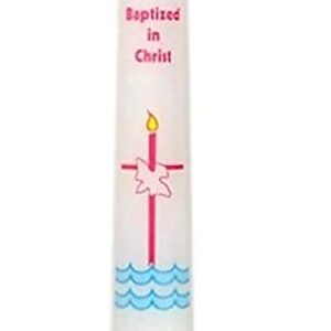 Baptized in Christ Catholic White Baptism Taper Candle, 10 Inch