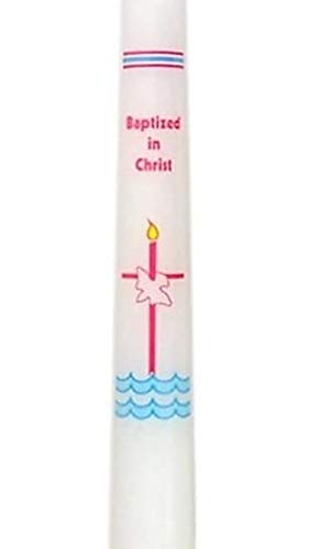 Baptized in Christ Catholic White Baptism Taper Candle, 10 Inch