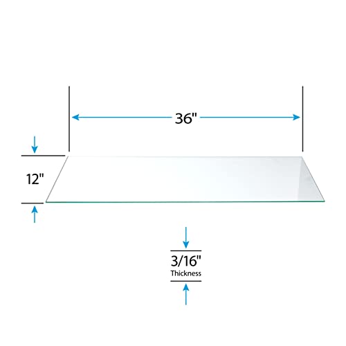 SSWBasics Tempered Glass Shelf - 12" W x 36" L x 3/16" - Set of 2