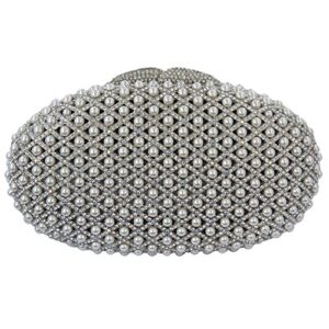 rhodium plated clutch purse made with swarovski elements crystals and pearls