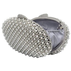 Rhodium Plated Clutch Purse Made With Swarovski Elements Crystals And Pearls