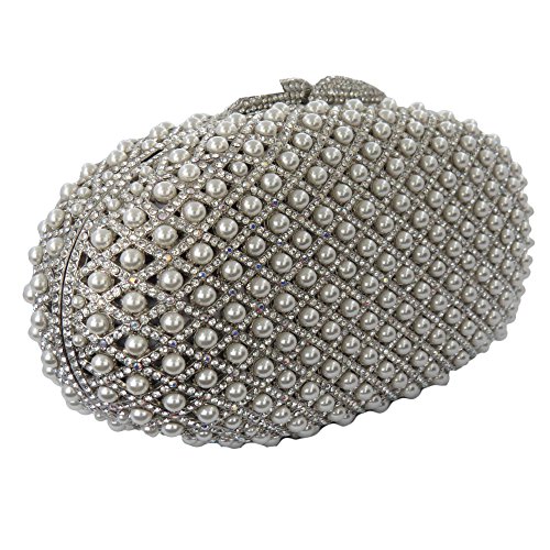 Rhodium Plated Clutch Purse Made With Swarovski Elements Crystals And Pearls