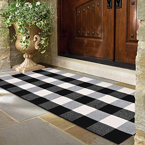 VERTKREA Buffalo Plaid Rug 2'x4.2', Black and White Checkered Rug Carpet, Cotton Hand-Woven Washable Rug for Living Room Indoor Outside Entryway Porch