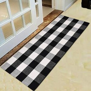 VERTKREA Buffalo Plaid Rug 2'x4.2', Black and White Checkered Rug Carpet, Cotton Hand-Woven Washable Rug for Living Room Indoor Outside Entryway Porch