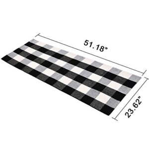 VERTKREA Buffalo Plaid Rug 2'x4.2', Black and White Checkered Rug Carpet, Cotton Hand-Woven Washable Rug for Living Room Indoor Outside Entryway Porch