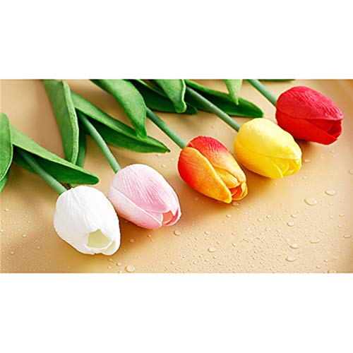 SHINE-CO LIGHTING Artificial PU Tulips 10Pcs Real Touch Fake Flower Arrangement Bouquets for Home Office Wedding Decoration (Pink)