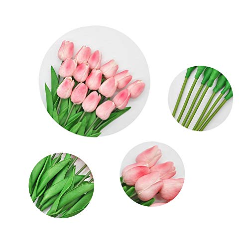 SHINE-CO LIGHTING Artificial PU Tulips 10Pcs Real Touch Fake Flower Arrangement Bouquets for Home Office Wedding Decoration (Pink)