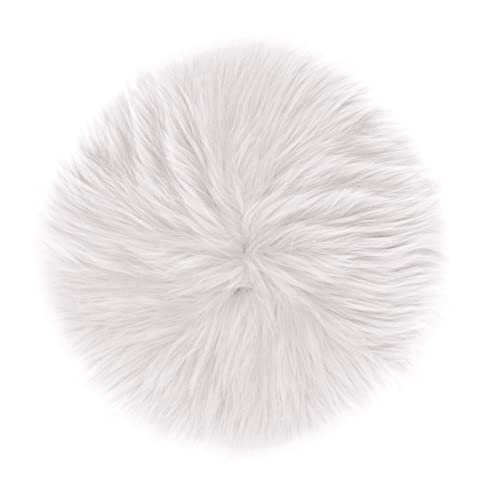 sansheng 12inches Mini Pile Round Faux Sheepskin Fur Area Rug Size Fit for Photographing Background of Jewellery(White)