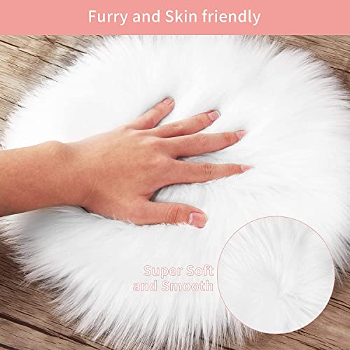 sansheng 12inches Mini Pile Round Faux Sheepskin Fur Area Rug Size Fit for Photographing Background of Jewellery(White)