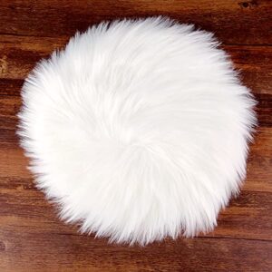 sansheng 12inches Mini Pile Round Faux Sheepskin Fur Area Rug Size Fit for Photographing Background of Jewellery(White)