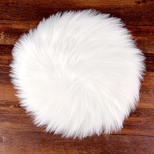 sansheng 12inches Mini Pile Round Faux Sheepskin Fur Area Rug Size Fit for Photographing Background of Jewellery(White)