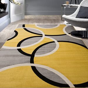 Rugshop Contemporary Abstract Circles Easy Maintenance for Home Office,Living Room,Bedroom,Kitchen Soft Area Rug 5' 3" x 7' 3" Yellow