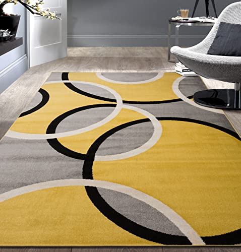 Rugshop Contemporary Abstract Circles Easy Maintenance for Home Office,Living Room,Bedroom,Kitchen Soft Area Rug 5' 3" x 7' 3" Yellow