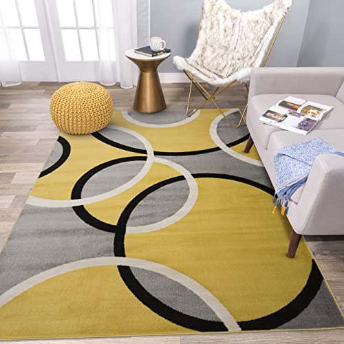 Rugshop Contemporary Abstract Circles Easy Maintenance for Home Office,Living Room,Bedroom,Kitchen Soft Area Rug 5' 3" x 7' 3" Yellow