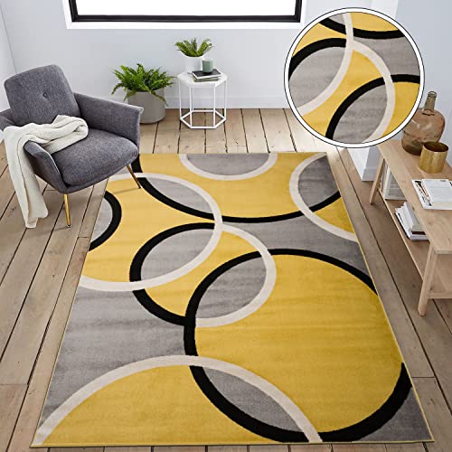 Rugshop Contemporary Abstract Circles Easy Maintenance for Home Office,Living Room,Bedroom,Kitchen Soft Area Rug 5' 3" x 7' 3" Yellow