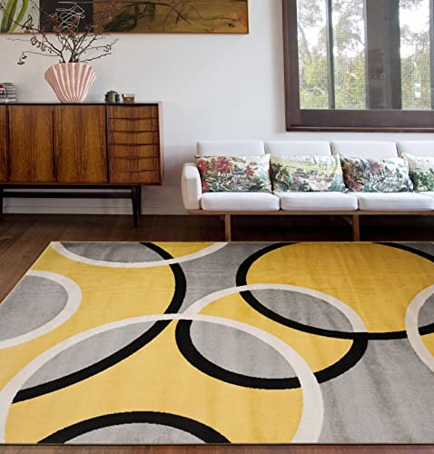 Rugshop Contemporary Abstract Circles Easy Maintenance for Home Office,Living Room,Bedroom,Kitchen Soft Area Rug 5' 3" x 7' 3" Yellow