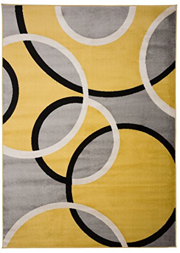 Rugshop Contemporary Abstract Circles Easy Maintenance for Home Office,Living Room,Bedroom,Kitchen Soft Area Rug 5' 3" x 7' 3" Yellow