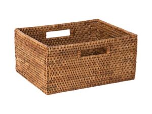 kouboo la jolla rattan shelf handles, medium, honey-brown storage basket,