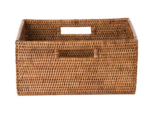 KOUBOO La Jolla Rattan Shelf Handles, Medium, Honey-Brown Storage Basket,