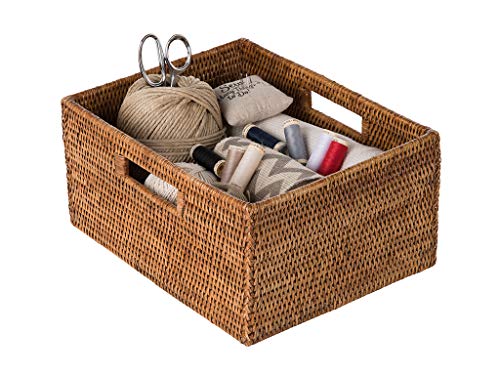 KOUBOO La Jolla Rattan Shelf Handles, Medium, Honey-Brown Storage Basket,