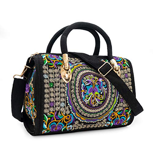 surrylake Embroidered Ethnic Tote Bag Casual Shoulder Bag Multicolor Boho Handbags Vintage Crossbody Bag for Women