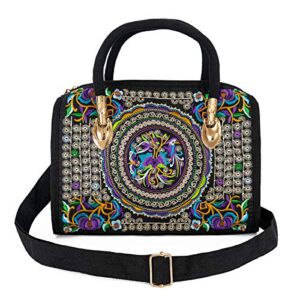 surrylake Embroidered Ethnic Tote Bag Casual Shoulder Bag Multicolor Boho Handbags Vintage Crossbody Bag for Women