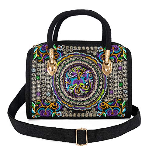 surrylake Embroidered Ethnic Tote Bag Casual Shoulder Bag Multicolor Boho Handbags Vintage Crossbody Bag for Women