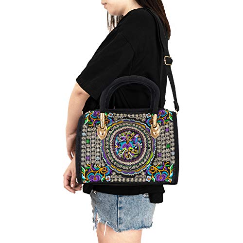 surrylake Embroidered Ethnic Tote Bag Casual Shoulder Bag Multicolor Boho Handbags Vintage Crossbody Bag for Women