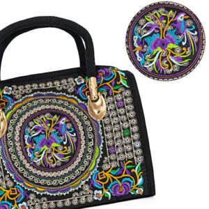 surrylake Embroidered Ethnic Tote Bag Casual Shoulder Bag Multicolor Boho Handbags Vintage Crossbody Bag for Women