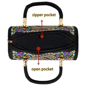 surrylake Embroidered Ethnic Tote Bag Casual Shoulder Bag Multicolor Boho Handbags Vintage Crossbody Bag for Women