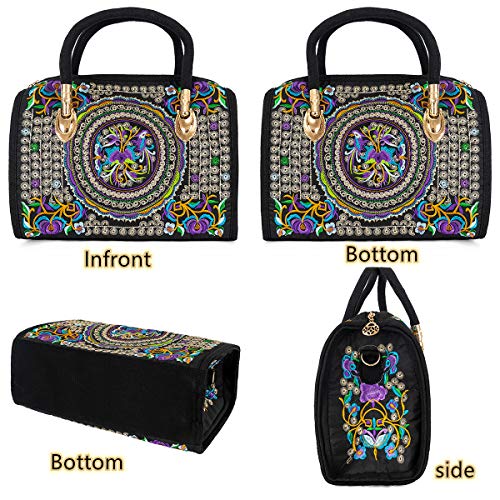 surrylake Embroidered Ethnic Tote Bag Casual Shoulder Bag Multicolor Boho Handbags Vintage Crossbody Bag for Women