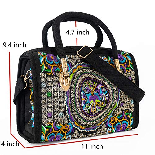 surrylake Embroidered Ethnic Tote Bag Casual Shoulder Bag Multicolor Boho Handbags Vintage Crossbody Bag for Women