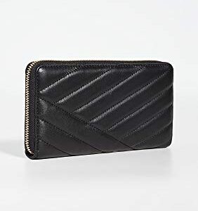 Tory Burch Women's Kira Chevron Zip Continental Wallet, Black, One Size