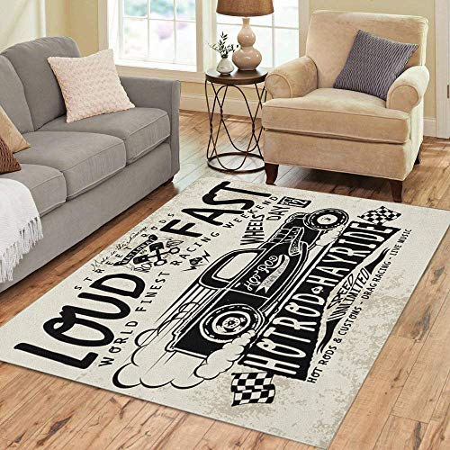 Pinbeam Area Rug Truck Hotrods Car Old School Vintage Race Hot Home Decor Floor Rug 3' x 5' Carpet