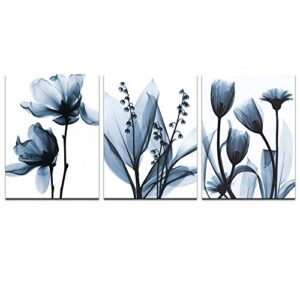 sechars – modern canvas art wall decor,blue flower picture printed on canvas painting,abstract floral artwork bedroom decoration,stretched and framed ready to hang