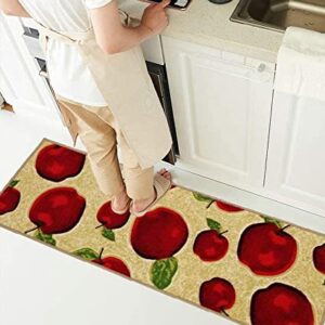 Wolala Home Red Apple Kitchen Rug Mats Latex Back Non-Slip Bedside Foot Mat Machine-wash Pets Carpet Thin (1'3x4', Beige)