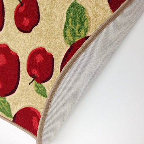 Wolala Home Red Apple Kitchen Rug Mats Latex Back Non-Slip Bedside Foot Mat Machine-wash Pets Carpet Thin (1'3x4', Beige)