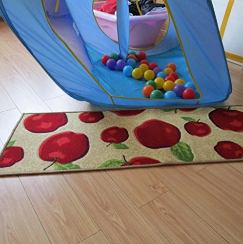 Wolala Home Red Apple Kitchen Rug Mats Latex Back Non-Slip Bedside Foot Mat Machine-wash Pets Carpet Thin (1'3x4', Beige)