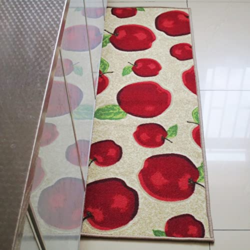 Wolala Home Red Apple Kitchen Rug Mats Latex Back Non-Slip Bedside Foot Mat Machine-wash Pets Carpet Thin (1'3x4', Beige)