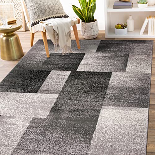 Rugshop Modern Distressed Boxes Area Rug 5' x 7' Gray