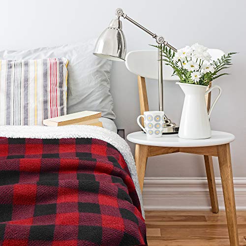 Red Buffalo Plaid Sherpa Throw TV Blanket 50" x 60", Super Soft Warm Comfy Plush Fleece Bedding Couch Cabin Throw Blanket