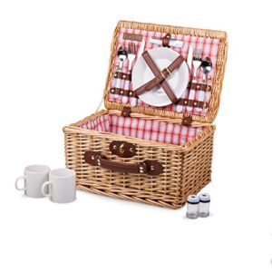 picnic time catalina picnic basket for 2 – wicker picnic basket with picnic set, (red & white plaid pattern)