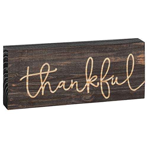 P. Graham Dunn Thankful Script Design 6 x 2.5 Inch Solid Pine Wood Farmhouse Stick Sign